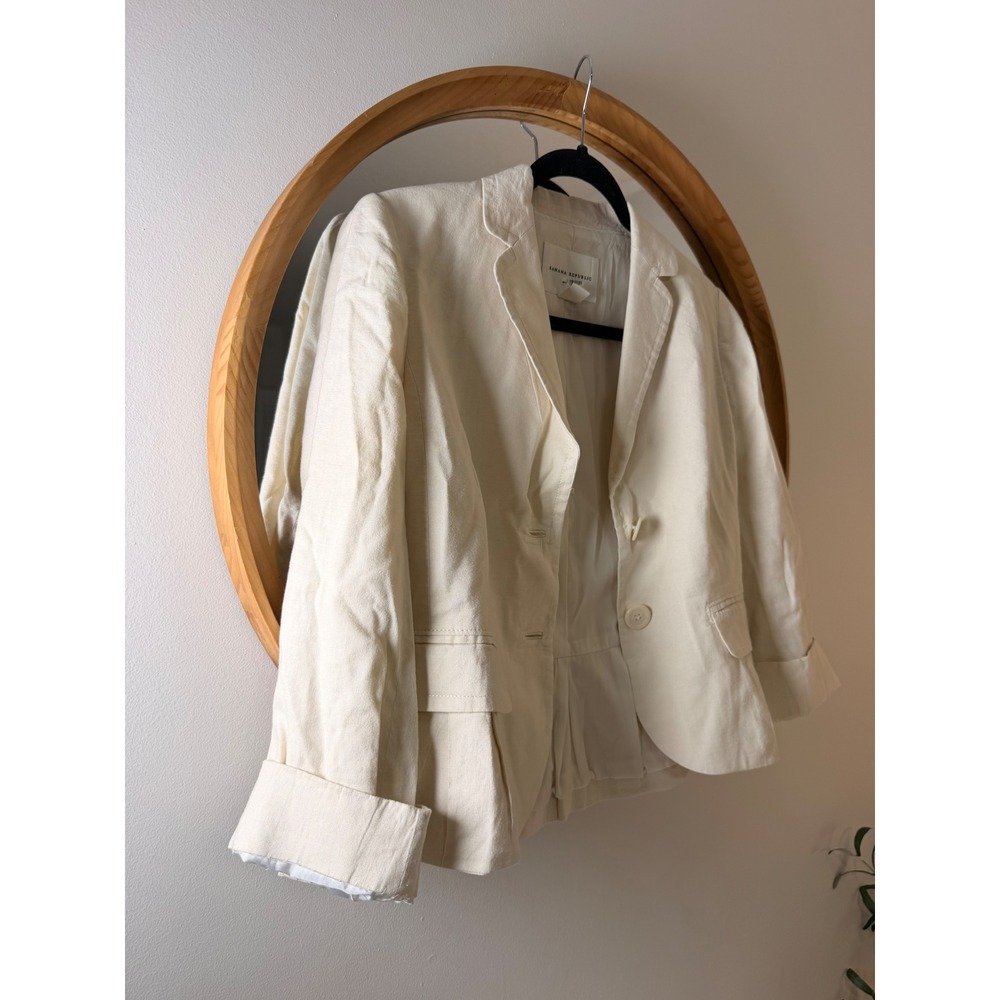 Banana Republic Blazer Womens 6P Cream Excellent Linen Blend Peplum Back Jacket - Picture 3 of 6